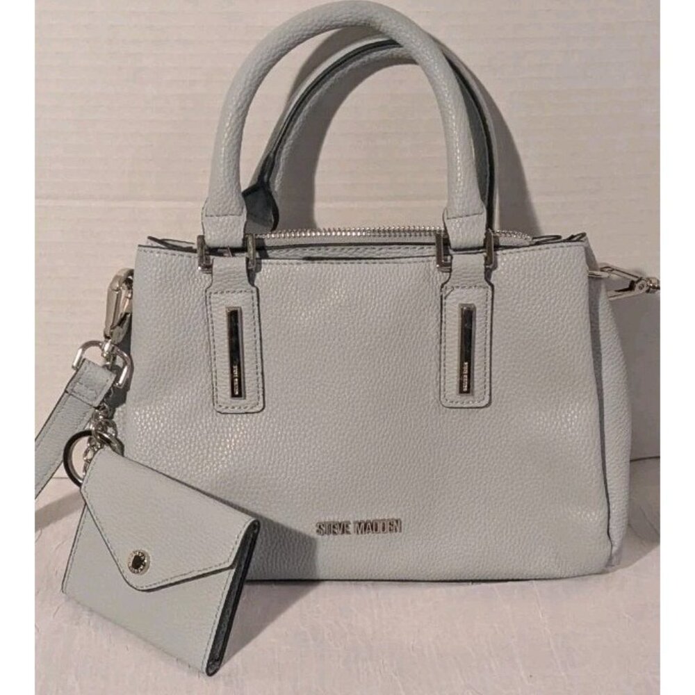 Steve Madden Crossbody Purse Attached Wallet Faux Leather Satchel Gray Pebbled - Picture 8 of 13